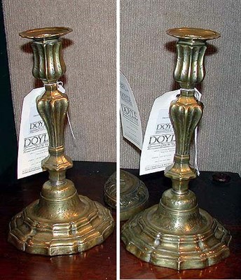 Lot 456 - Pair of Continental Brass Candlesticks