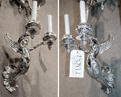 Lot 465 - Pair of Empire Style Silver Plated Two-Light...