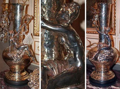 Lot 499 - Pair of Art Nouveau Style Silver Plated Vases...
