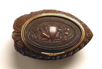 Lot 495 - French Gold Mounted Nut Snuff Box Mid 18th...