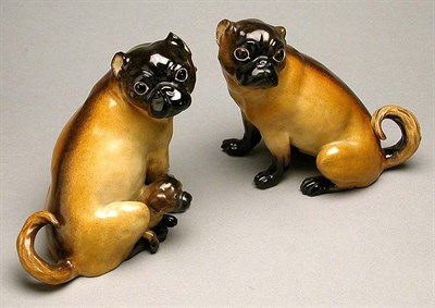 Lot 550 - Pair of Meissen Porcelain Figures of Pugs...