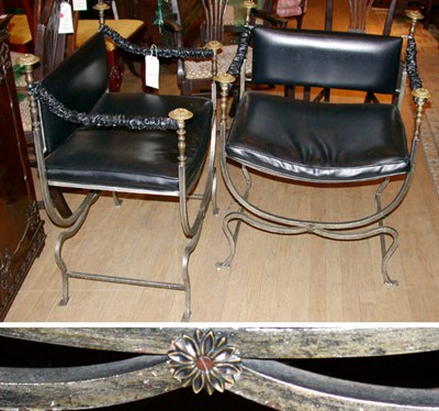 Lot 507 - Pair of Brass and Iron Savonarola Chairs