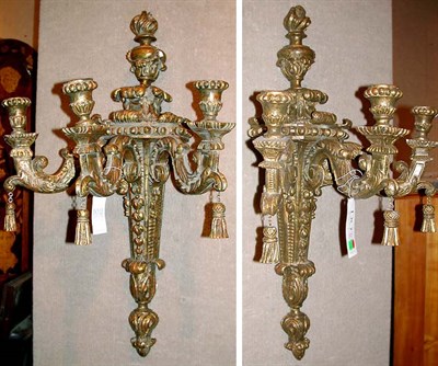 Lot 502 - Pair of Louis XVI Style Gilt-Wood Three-Light...