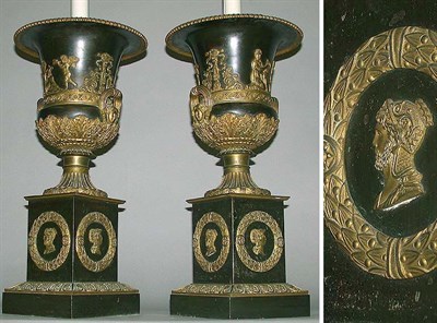 Lot 601 - Pair of Neoclassical Style Patinated-Bronze...
