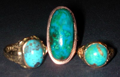Lot 24 - Three Assorted Turquoise Rings Yellow gold,...