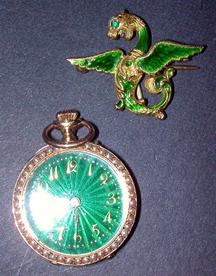 Lot 63 - Gold and Enamel Lapel Watch The yellow gold...
