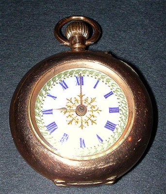 Lot 9 - Gold and Enamel Lapel Watch 14 kt. yellow gold,...