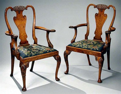 Lot 460 - Pair of George II Style Walnut Armchairs 19th...