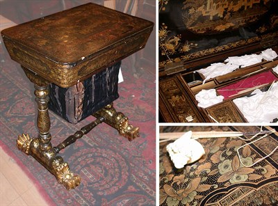 Lot 457 - Chinese Export Gilt Decorated Black Lacquered...
