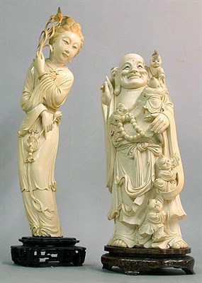 Lot 513 - Two Chinese Carved Ivory Figures Depicting a...
