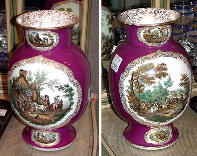 Lot 174 - Pair of Dresden Porcelain Vases Of ovoid form,...