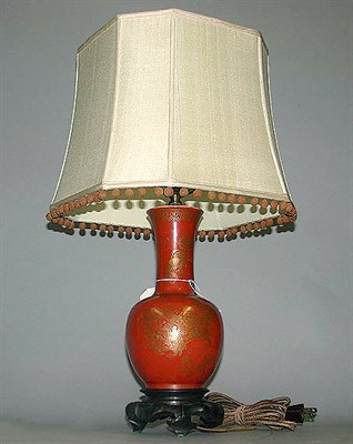 Lot 433 - Chinese Gilt Decorated Iron Red Glazed Vase...
