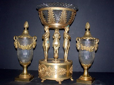 Lot 587 - Empire Style Gilt-Metal and Glass Garniture...