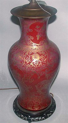 Lot 465 - Chinese Gilt Decorated Red Glazed Vase 19th...