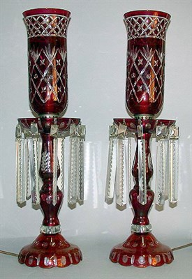 Lot 132 - Pair of Bohemian Ruby Flashed Cut Glass...