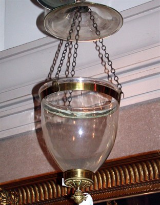 Lot 499 - Georgian Style Brass and Glass Hanging Bell...