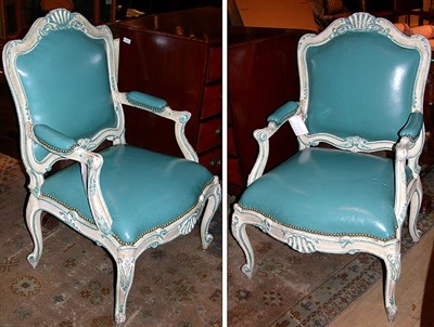 Lot 551 - Pair of Louis XV Style Painted Fauteuils