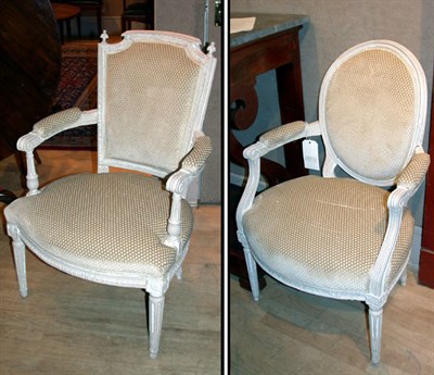 Lot 257 - Two Louis XVI Style Painted and Upholstered...