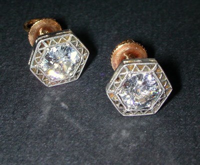 Lot 384 - Pair of Diamond Stud Earrings Platinum and...