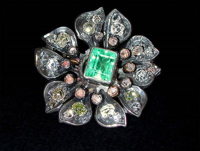 Lot 258 - Antique Emerald and Old Mine Diamond Flower...