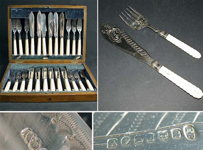 Lot 445 - English Silver Plated Fish Slice and Fork...