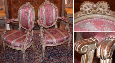 Lot 330 - Pair of Louis XVI Cream Painted Fauteuils Late...