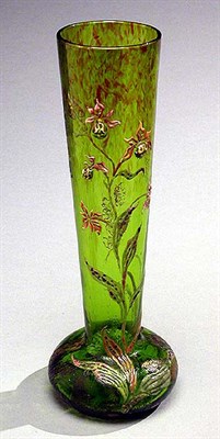 Lot 364 - Galle Enameled Cut Glass Vase Of flaring...