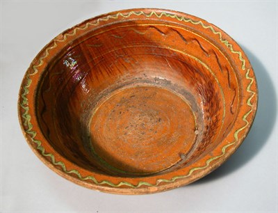 Lot 260 - Slip Decorated Redware Bowl 19th Century With...
