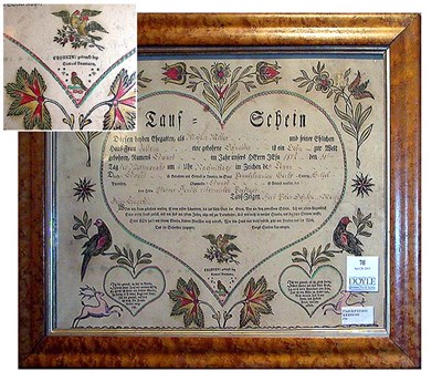 Lot 78 - Printed Geburts und Taufschein Pennsylvania,...
