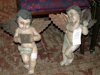 Lot 488 - Two Polychrome Wood Figures of Cherubs