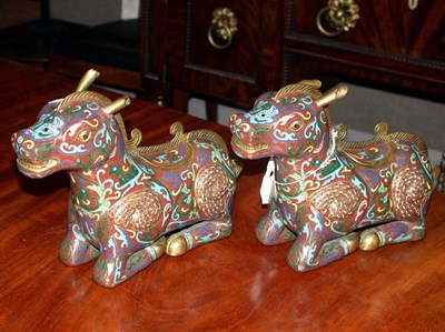 Lot 489 - Pair of Cloisonne and Gilt-Bronze Stylized Horses
