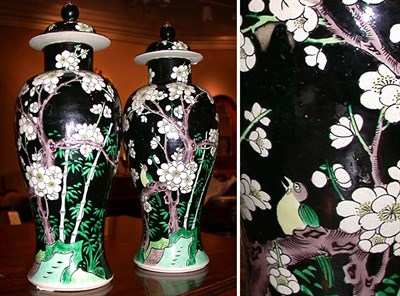 Lot 633 - Pair of Chinese Export Famille Noire Porcelain...