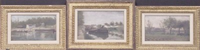 Lot 44 - Henri Rachou French, 1856-1944 BARGE ON CANAL;...