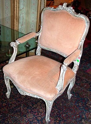 Lot 229 - Pair of Louis XV Style Ivory Painted Mahogany...