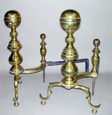 Lot 342 - Pair of Georgian Style Brass Andirons