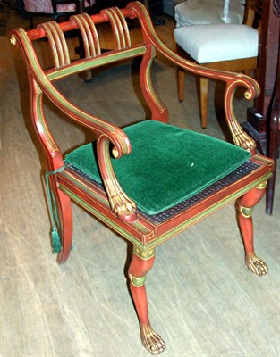 Lot 340 - Regency Style Painted and Parcel Gilt Armchair