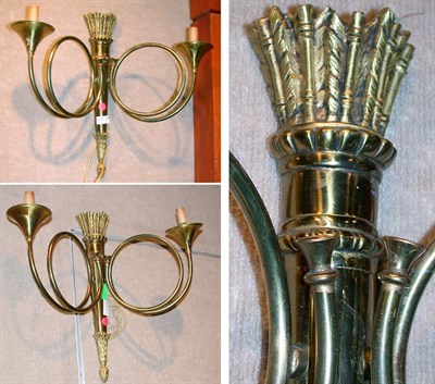 Lot 514 - Pair of Empire Style Brass Two-Light Sconces