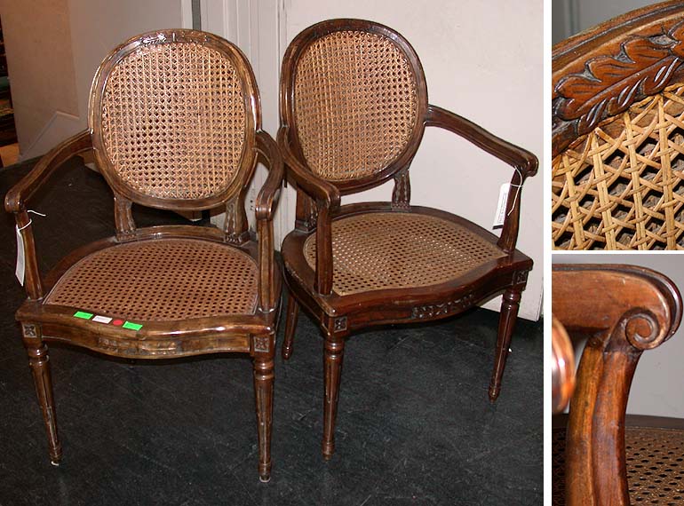 Lot 139 - Pair of Louis XVI Style Caned Walnut Fauteuils