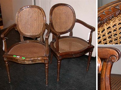 Lot 139 - Pair of Louis XVI Style Caned Walnut Fauteuils