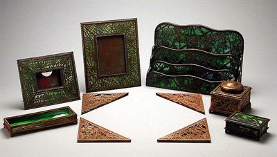 Lot 392 - Tiffany Studios Bronze and Glass Desk Set In...