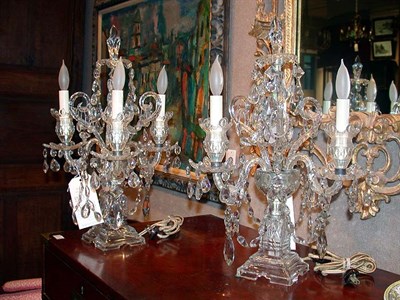 Lot 403 - Pair of George III Style Cut Glass Three-Light...