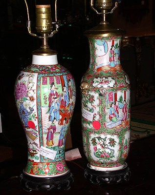 Lot 392 - Two Chinese Rose Medallion Porcelain Lamps