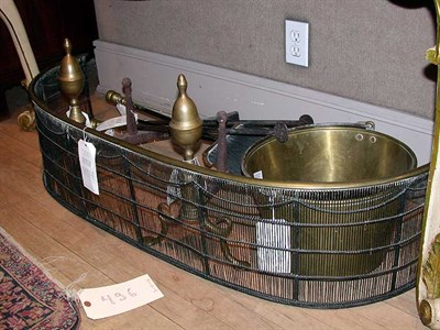 Lot 473 - Pair of George III Brass Andirons, Fender,...