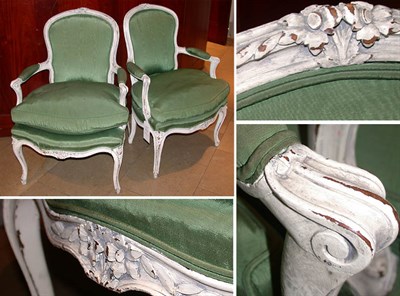 Lot 613 - Pair of Louis XV Style Painted and Upholstered...