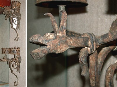 Lot 516 - Pair of Continental Wrought Iron Two-Light...