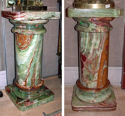 Lot 197 - Pair of Green Onyx Columnar Pedestals Height...