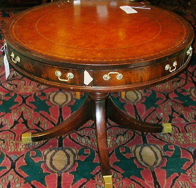 Lot 587 - Regency Style Leather Inset Mahogany Drum Table