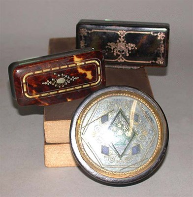Lot 490 - Group of Three Tortoise Shell Snuff Boxes Two...