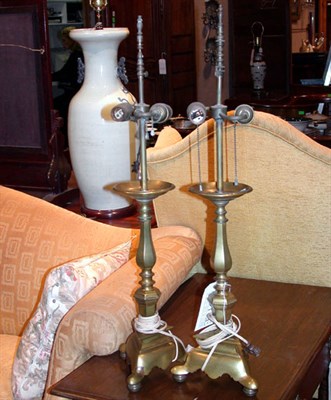 Lot 257 - Pair of Baroque Style Brass Lamps