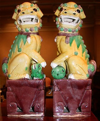 Lot 479 - Pair of Chinese Glazed Pottery Fu Dogs